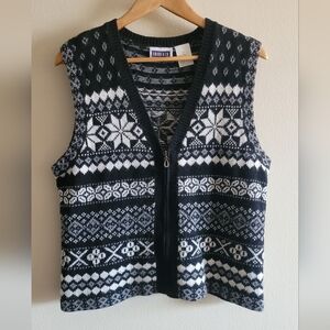 90s Erika & Co fair isle patterned vneck full zip sweater vest Women's large